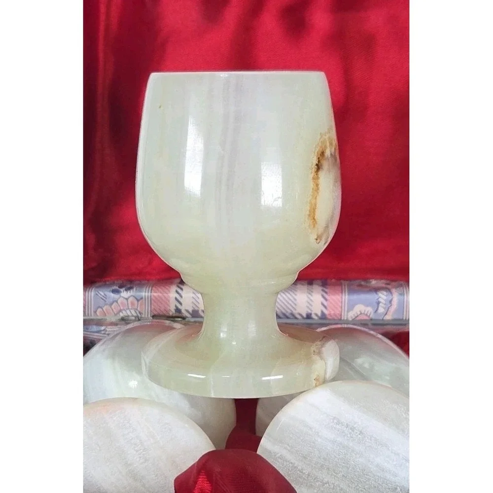 Onyx Hand Carved Egg Cups Set‎ Of 6 With Decorative Box